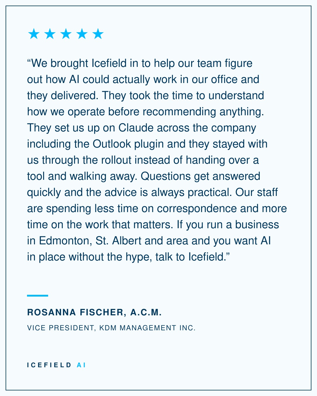 Client feedback like this is why we focus on practical AI adoption, not just the technology.

We worked with KDM Managem